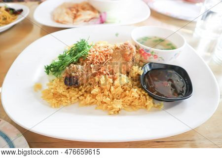 Chicken Rice Or Spiced Rice Steamed With Chicken, Rice Topped With Chicken Or Chicken And Rice