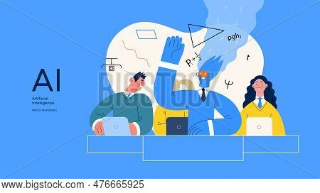Artificial Intelligence Illustration. Studies -modern Flat Vector Concept Illustration Of A Group Of