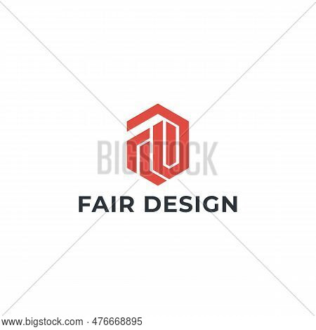 Abstract Initial Letter Fd Or Df Logo In Red Color Isolated In White Background. Creative Modern Abs