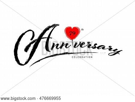 79 Years Anniversary Celebration Logo With Red Heart Vector, 79 Number Logo Design, 79th Birthday Lo