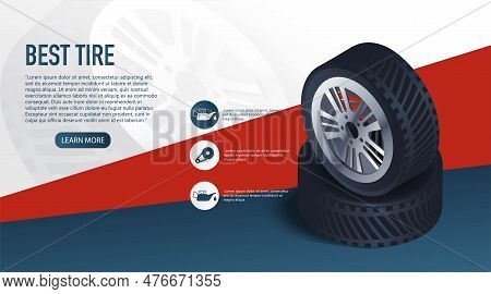 Airless Tire Concept. Advertising Wheels For Automobile And Vehicle. Poster Or Banner For Website, L