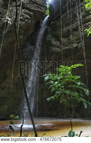 Beautiful Waterfall In The Middle Of The Amazon Rainforest, Beautiful Trail And A Surprising Fall, S