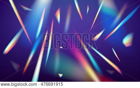 Holographic Falling Confetti Glitters With Bokeh Light. Prism Light. Sunlight Beam Twinkle, Rainbow 