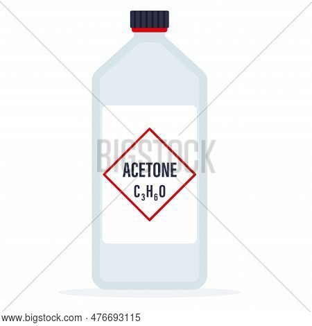 Plastic Acetone Bottle With Chemical Formula Isolated On White Background Vector Illustration.