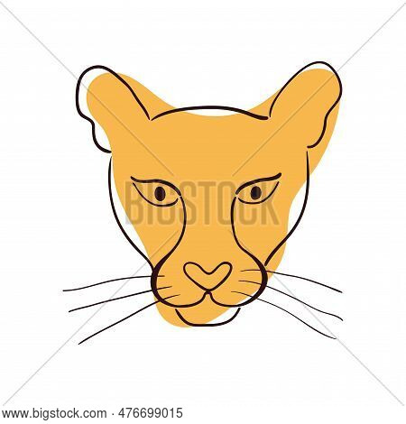 Cute Cougar Face, Portrait Hand Drawn Cartoon Character Illustration, Sketch. Line Art, Drawing Styl