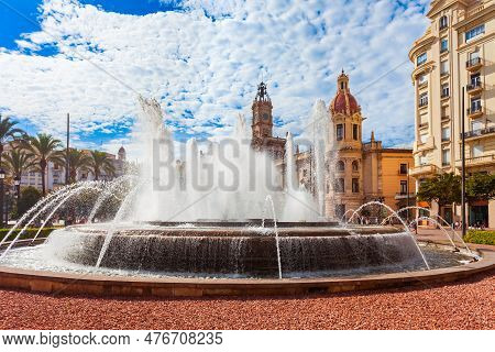 Plaza Del Ajuntament Square In Valencia. Valencia Is The Third Most Populated Municipality In Spain.
