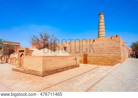 Juma Masjid And Minaret At The Ichan Kala, An Ancient Walled Inner Town Of The City Of Khiva In Uzbe