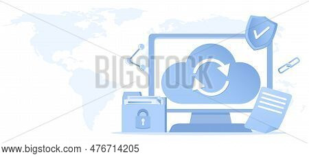 Cloud Computing Data Concept. Online Storage, Database Protection, Sensitive Data Recovery, Synchron