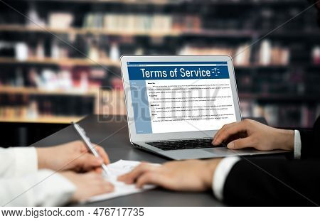 Online Term Of Service Conditions Showing Astute Rules And Regulations In Using The Website On A Lap