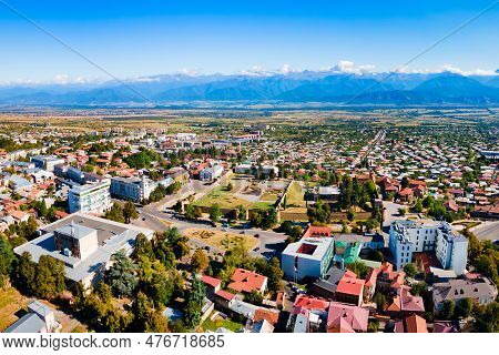 Telavi Old Town Aerial Panoramic View. Telavi Is The Main City Of Kakheti Province In Georgia.