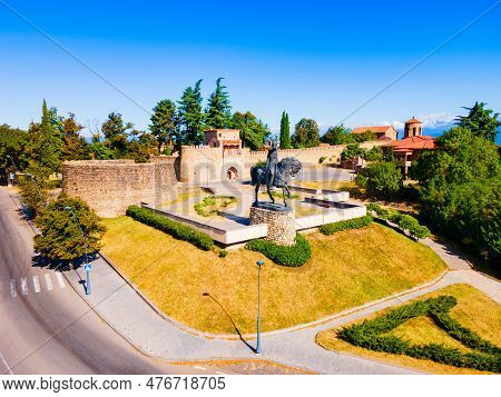 Batonis Tsikhe Fortress Aerial Panoramic View In Telavi. Telavi Is The Main City Of Kakheti Province