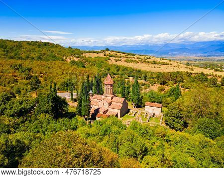 Ikalto Monastery Complex Aerial Panoramic View In Kakheti. Kakheti Is A Region In Eastern Georgia Wi