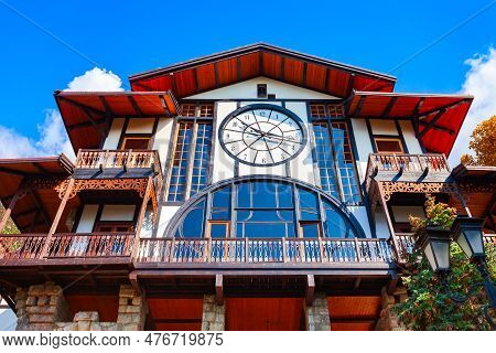 Gagra, Georgia - October 05, 2020: Gagripsh Is An Antique Historic Restaurant Building In Gagra Town