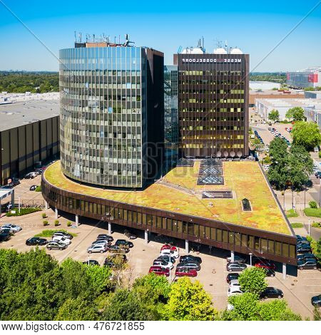 Dusseldorf, Germany - July 02, 2018: Dusseldorf Messe Trade Fair Ground And Esprit Arena Stadium In 