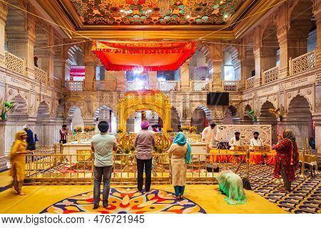 New Delhi, India - October 06, 2019: Gurudwara Sis Ganj Sahib Interior, One Of The Nine Historical G