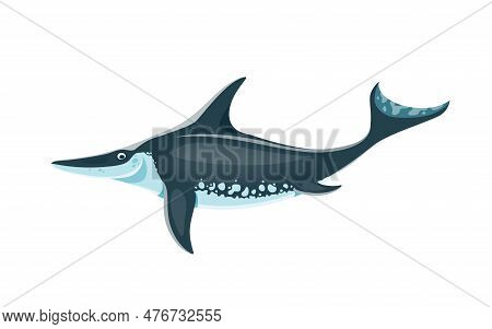 Cartoon Ichthyosaur Dinosaur Character. Extinct Marine Creature Or Beast, Mesozoic Era Isolated Ocea