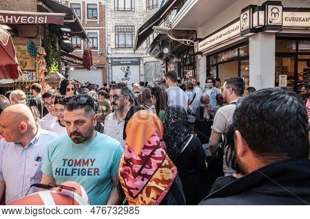 Istanbul, Turkey - May 21, 2022: Entrance Of The Egyptian Bazaar, Or Misir Carsisi, Seen From A Near