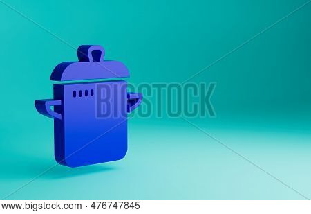 Blue Cooking Pot Icon Isolated On Blue Background. Boil Or Stew Food Symbol. Minimalism Concept. 3d 