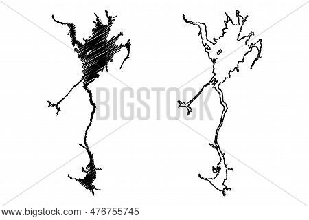 Sheksninskoe Reservoir (russia, Russian Federation, Sheksna River) Map Vector Illustration, Scribble