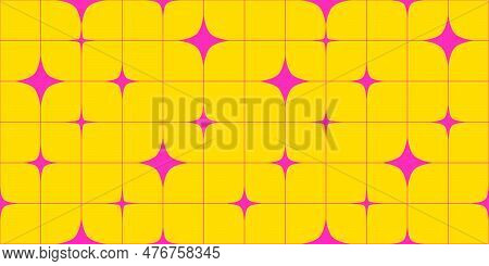 Vector Seamless Pattern With Pink Stars On Yellow Background. Abstract Y2k Geometric Background. Min