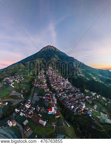 Aerial View The Beauty Of Building Houses In The Countryside Of The Mountainside In The Morning. Nep