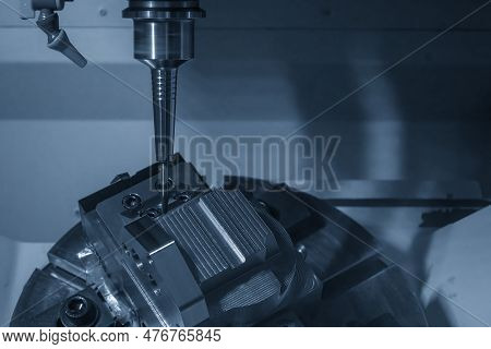 The 5-axis Cnc Milling Machine Cutting The Automotive Parts With Ball End Mill Tool. The Hi-technolo
