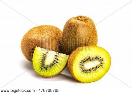 View Of Organic Hairy Fresh Ripe Kiwifruit Or Kiwi Fruit Or Chinese Gooseberry Isolated On White Bac