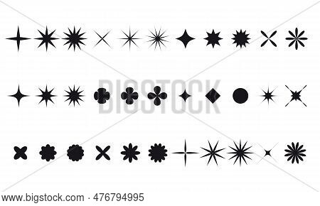 Swiss Bauhaus Y2k Brutalist Elements. Abstract Geometric Shapes, Contemporary Flower, Star Figures. 
