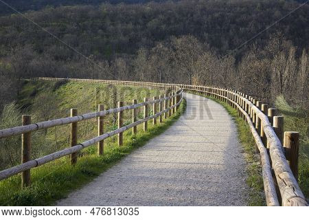 Wide Curve In Via Verde De La Plata Near Hervas Horizontally