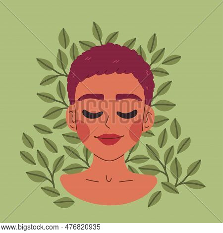 Mental Health. Healthy Mentality And Self Care Illustration. Happy Woman Feel Confident, Relax, Acce