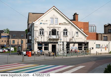 Sint-gillis-waas, East Flemish Region, Belgium - May 21, 2023 - Cafe With Terrace In The Historical 