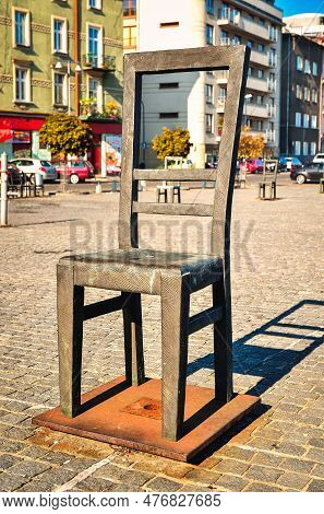Krakow, Poland - October 21, 2012: Ghetto Heroes Square In Krakow, Poland. The Chair Is A Monument O