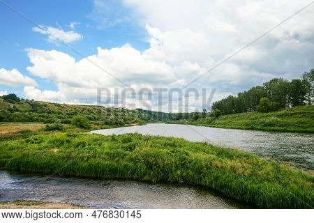 Mouth Of The Kamenka River Confluence In Don River. Green Valley Of The Don River. Kamenka, Lipetsk 