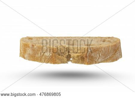 A Slice Of Italian Ciabatta Bread On A White Isolated Background. Breakfast Sandwich Mockup. Slice O