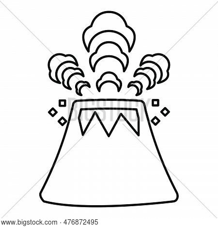 Volcano Spewing Lava And Rocks Contour Outline Line Icon Black Color Vector Illustration Image Thin 