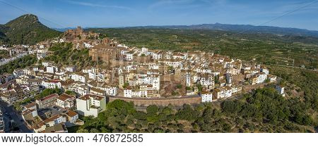 Aerial Panoramic View Of Vilafames In Castellon Listed As Beautiful Towns Of Spain
