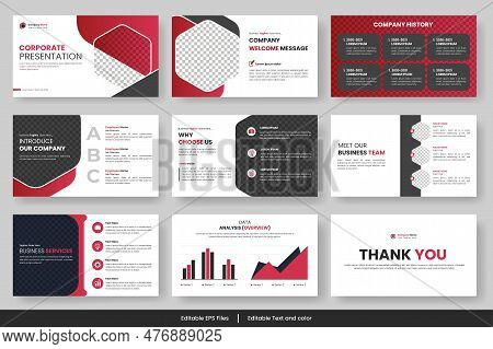 Vector  Business Presentation Slides Template Red Color Design Minimalist Business Layout Template D