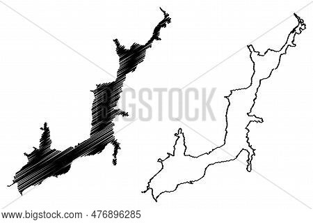 Tsimlyansk Reservoir (russia, Russian Federation, Don River) Map Vector Illustration, Scribble Sketc