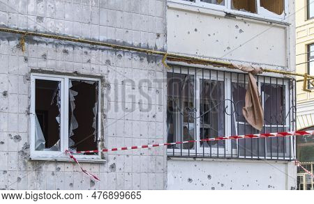 Residential Buildings, Windows And Balconies Were Damaged By The Blast And Shrapnel From Artillery S