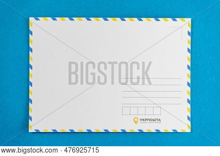 Ukrposhta Postcard Template. Postal Correspondence. Ukrainian Post. Copy Space White Background. Log