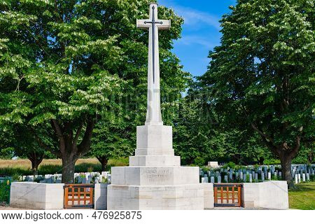 Ypres, Belgium - July 8, 2010 : Essex Farm Cemetery. Commonwealth Military Cemetery North Of The Tow