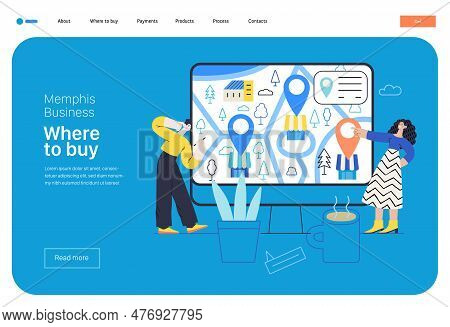 Memphis Business Illustration. Where To Buy -modern Flat Vector Concept Illustration Of People Looki
