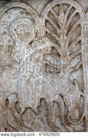 Zadar, Croatia - June 11, 2016: Flight To Egypt, Pluteus From St. Nediljica, Archeological Museum In