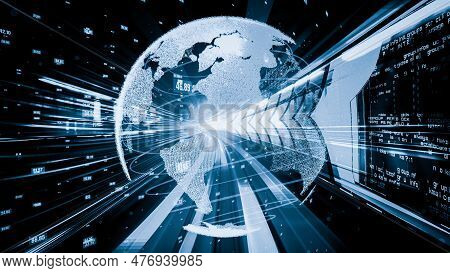 Futuristic Global Network And Tacit Digital Data Transfer 3d Graphic . Concept Of Smart Digital Tran