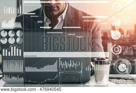 Project Management Schedule For Business Planning. Modern Graphic Interface Showing Timeline Of Each