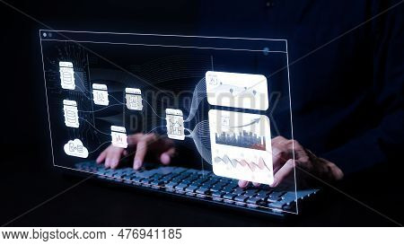 Analyst Analyzing Enterprise Data Management On The Dashboard Screen, Business Analytics With Charts