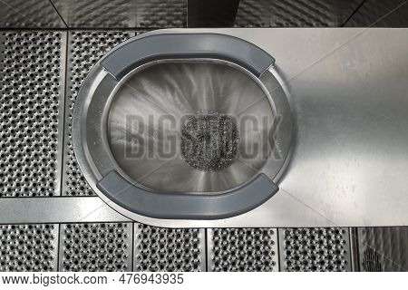 Sanitary Metal Urinal, Toilet Bowl In Public Bathroom With Hygienic Automatic Water Saving Electroni