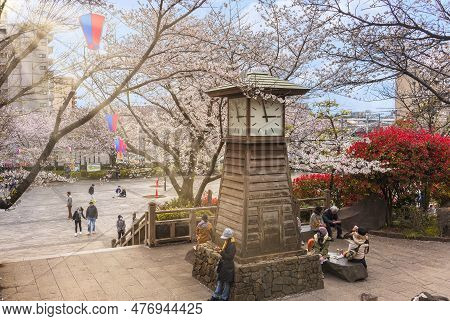 Tokyo, Japan - March 30 2023: Rays Of The Sun Through The Branches Of The Somei Yoshino Cherry Bloss