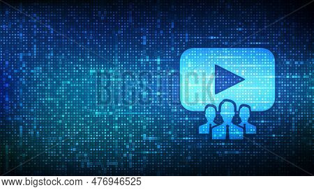 Webinar. Internet Conference Icon Made With Binary Code. Web Based Seminar. Distance Learning E-lear
