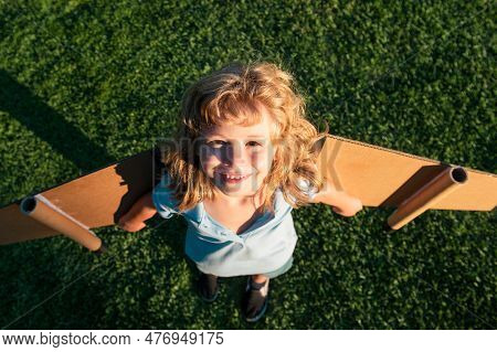 Freedom Carefree And Kids Dream. Kid Dreams Of Future. Kid Pilot Dreaming. Child Dream Concept. Blon
